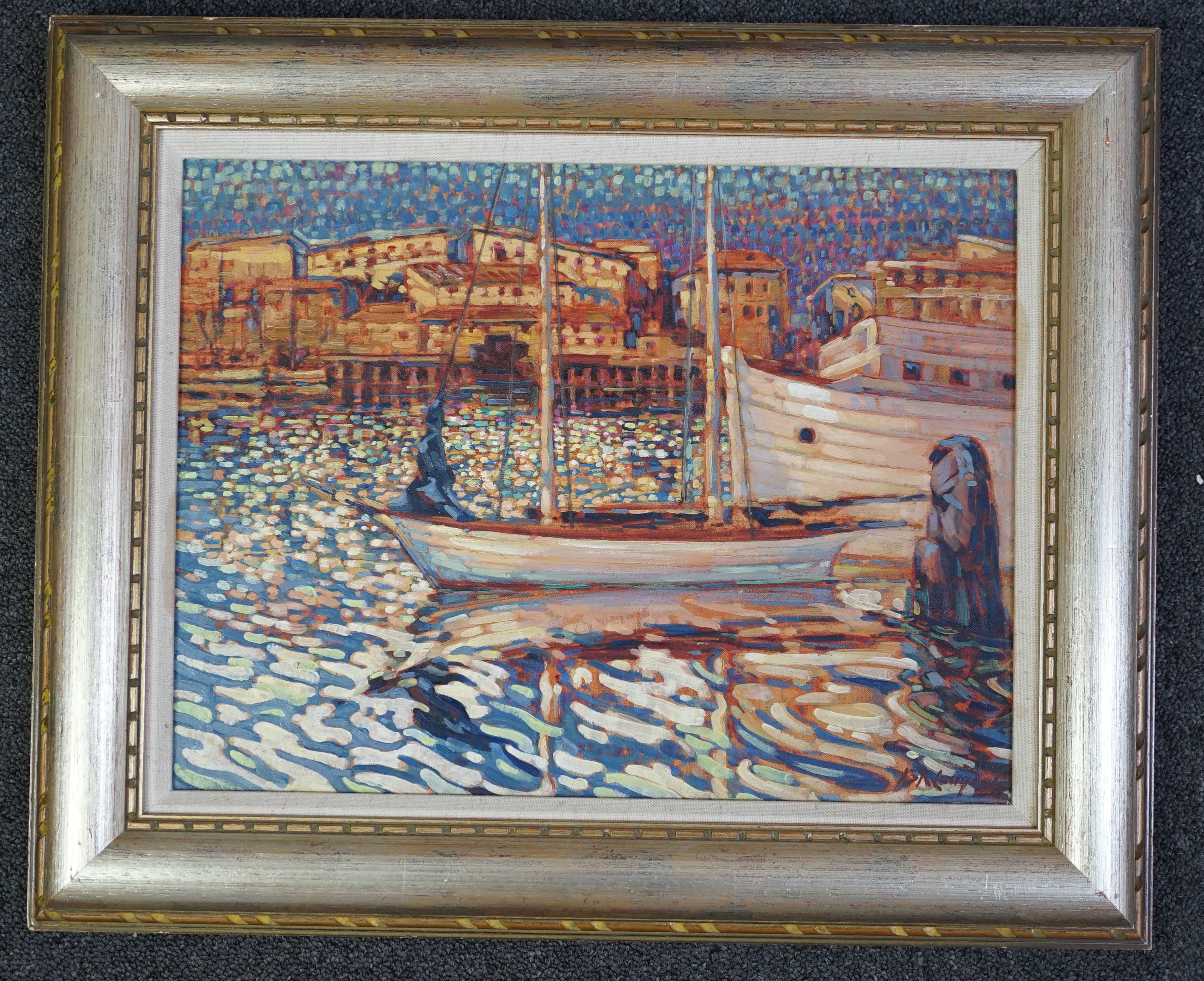 Isabel Stella R. Langdale (1880-1976), Mediterranean harbour scene, oil on canvas board, 30 x 40cm